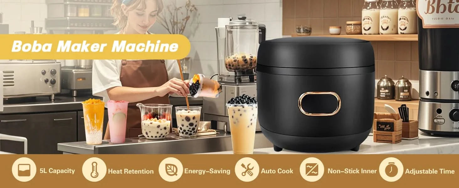 Automatic Boba Maker Machine, Tapioca Pearl Maker, 5L/1.3 GAL Brown Sugar Pearl Cooker, Smart Touch Control Panel Boba Maker, Co - M & M Global