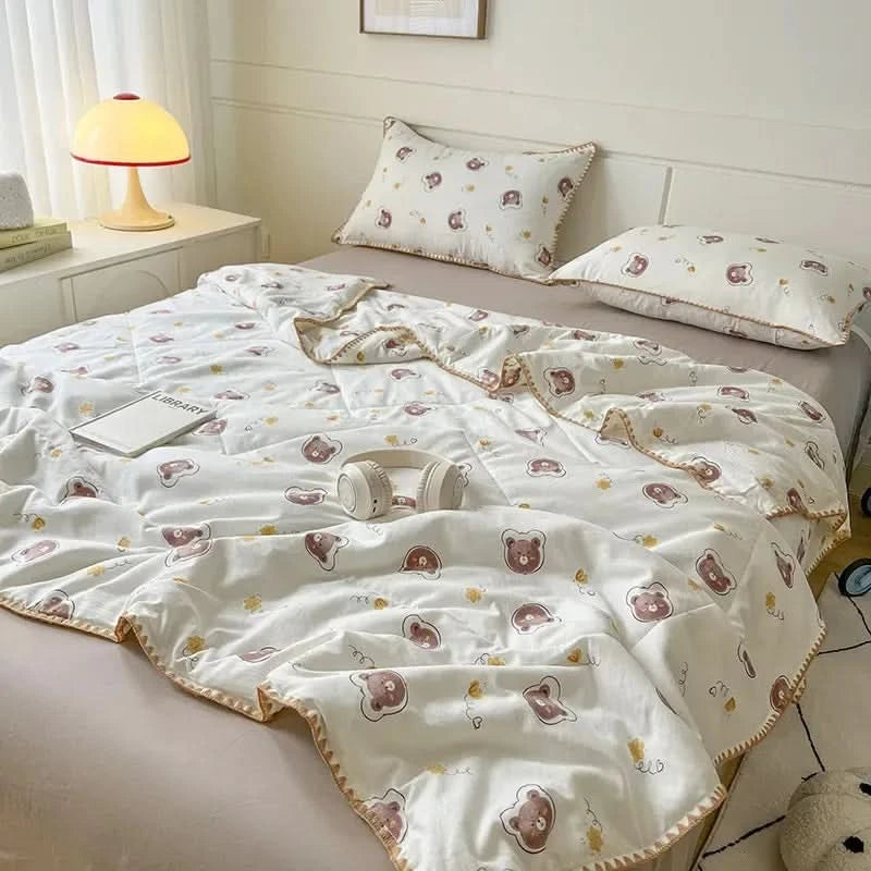 Summer Quilt Cotton Floral French Style Double  Air-conditioned Quilt, Double-layer Summer Blanket Comforter Duvet   이불 - M & M Global