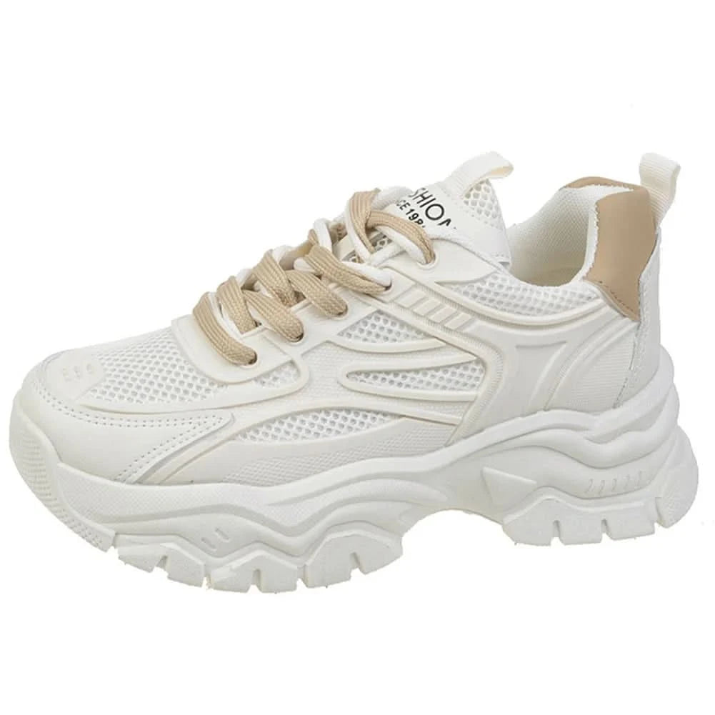 Chunky Fashion Sneakers Comfortable Casual Dad Shoes Lace-Up Walking Shoes Breathable Mesh for Women - M & M Global