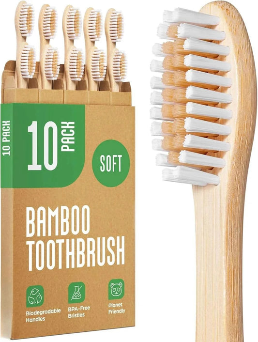 Biodegradable bamboo toothbrush 10 packs, environmentally friendly, compostable natural wooden toothbrush - M & M Global