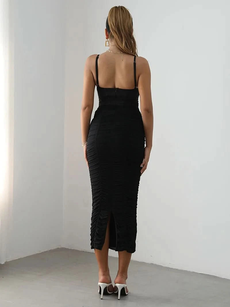 Mozision Elegant Corset Ruched Maxi Dress Women Fashion Spaghetti Strap Sleeveless Backless Zipper Long Dress Vestido - M & M Global
