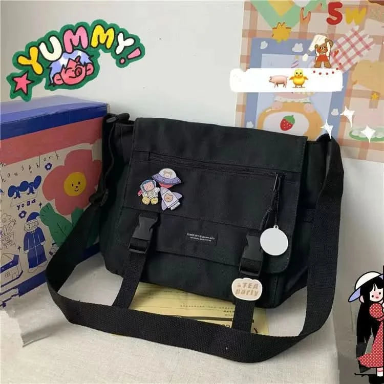 Harajuku Versatile Messenger Bag, Retro Street Crossbody Bag, Student School Canvas Bag,Casual Large Capacity Shoulder Bag - M & M Global