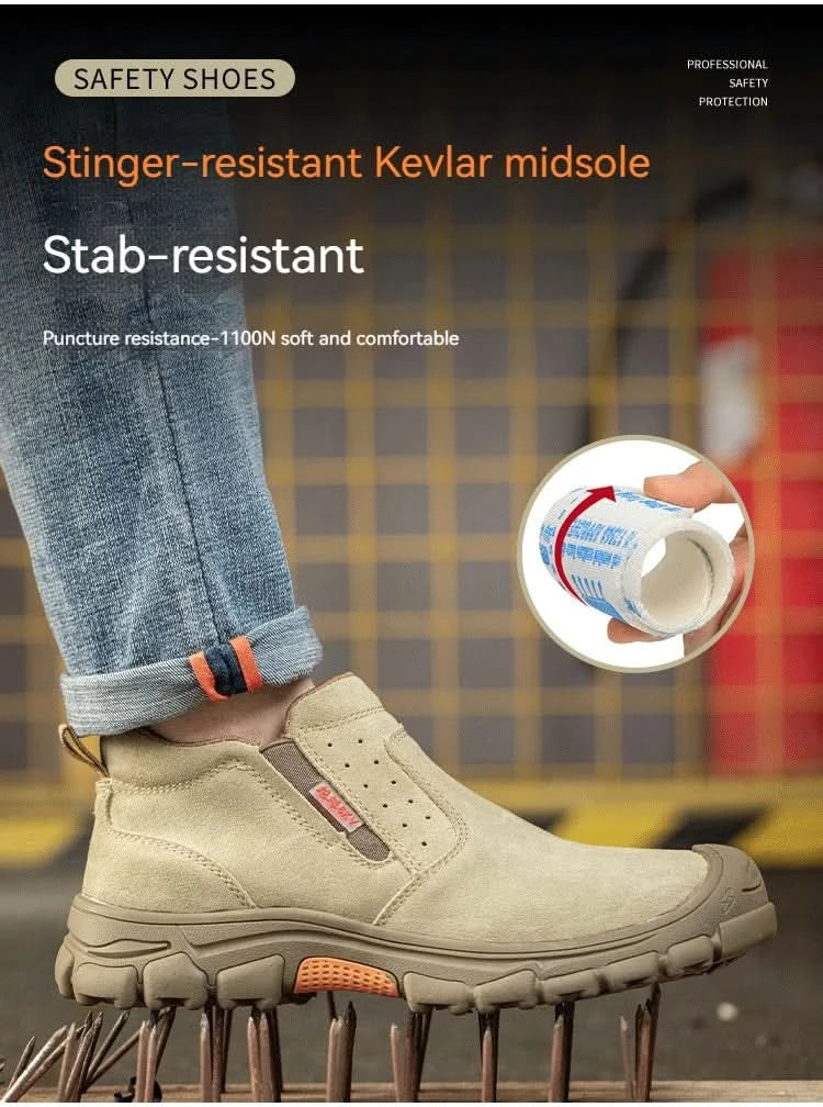 Mens Work Boots Composite Toe Safety Footwear Metatarsal Guard Puncture-Proof Construction Work Shoes Anti-Slip Rubber Outsole
