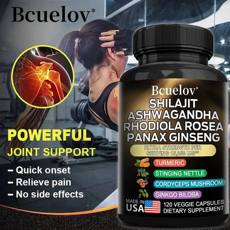 Shilajit Resin Himalaya Capsules - 15250 mg - Combination of Ashwagandha, Ginseng, Cordyceps, Ginkgo, Turmeric - M & M Global