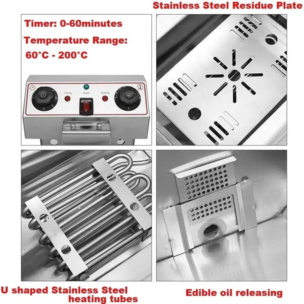 Commercial Deep Fryer 23.26Qt/22L Stainless Steel Electric Fryers with 2 Basket and Professional Heating Element, 110V Oil Consu - M & M Global