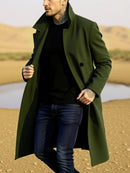 Winter Essential Trench! Men's Woolen Coat With Lined Early Autumn Classic Trench Style, Solid Jacket, Travel Ready!