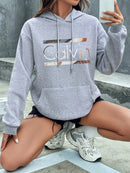 Women'S Vintage Inspired Calvin Letter Print Hoodie Long Sleeve Kangaroo Pocket with Calvin Design Casual Wear Hoodie Vintage