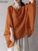 ZANZEA Women Dolman 3/4 Sleeve Blouse 2024 Summer Holiday Irregular Shirt Elegant Solid Simple Tunic Casual Loose O-neck Blusas