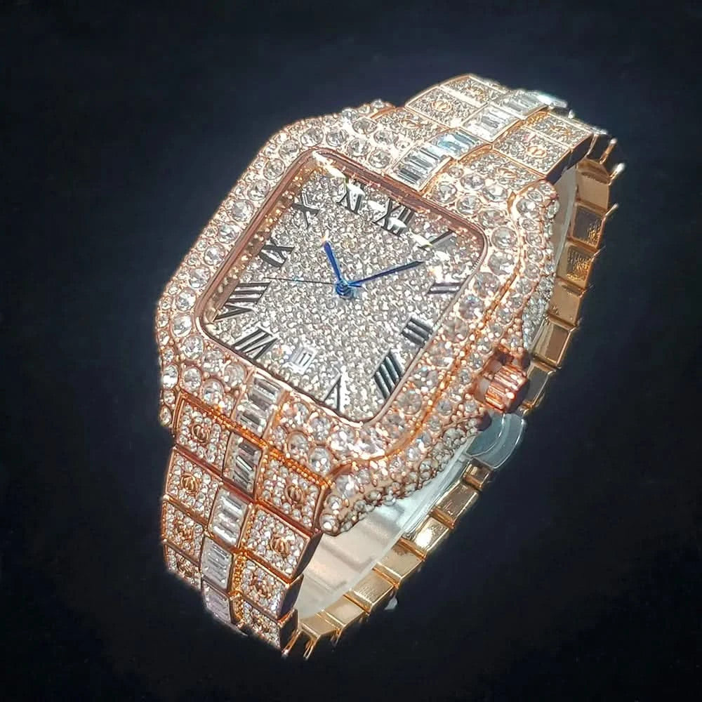 Luxury Original Brand Men Watch Fashion Bling Diamond Inlay Square Wristwatch Hip Hop Iced Out Man Jewelry Clock - M & M Global