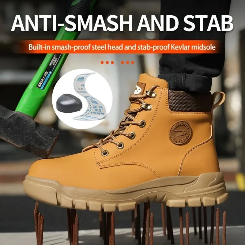 Mens Puncture-Proof Steel Toe Safety Boots Oil & Slip-Resistant Industrial Shoe Outdoor Work Shoes for Mechanics & Construction
