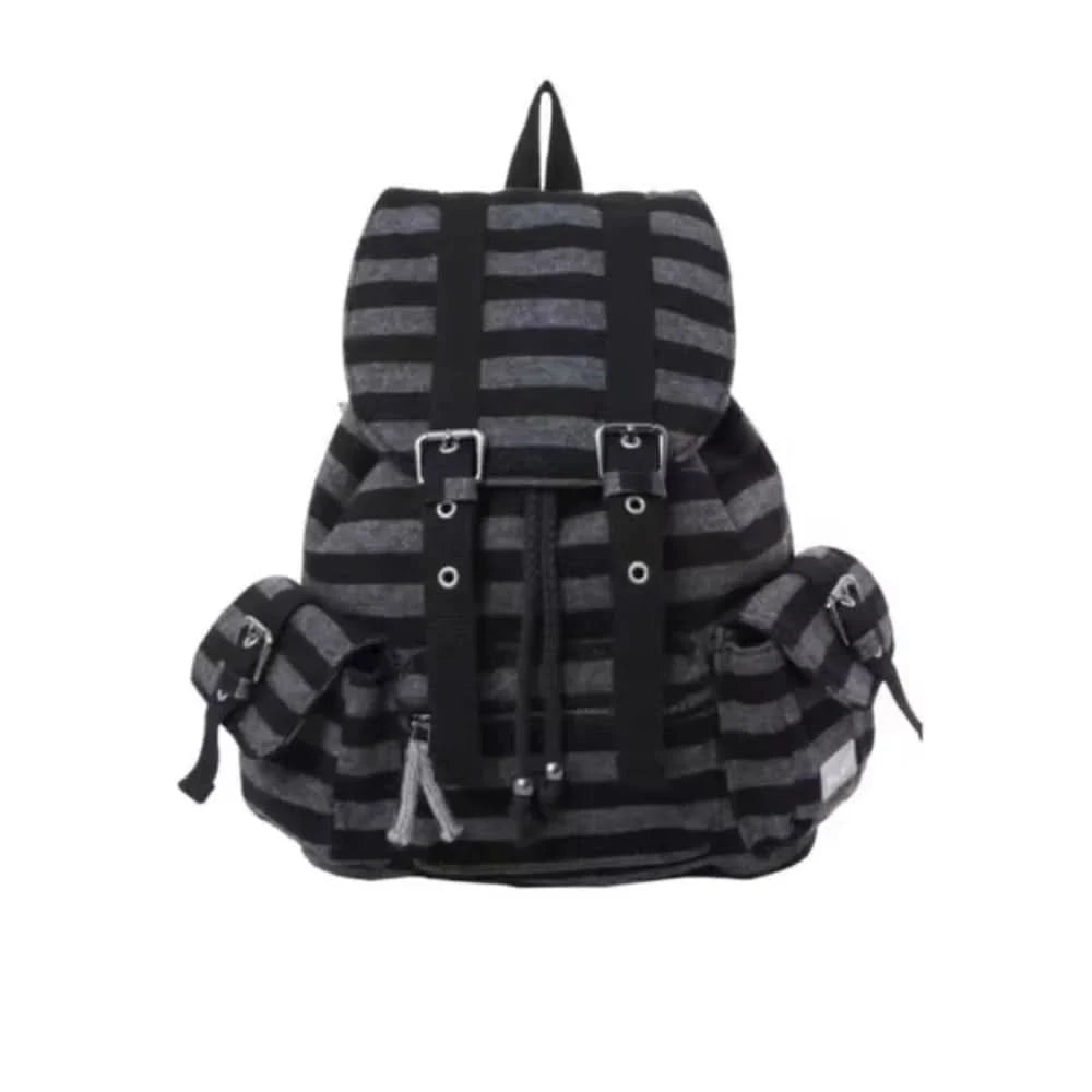 High Quality Korean Style Backpacks Drawstring Design Large Capacity Casual Bookbags Soft Flat Stripe Tote Bags - M & M Global