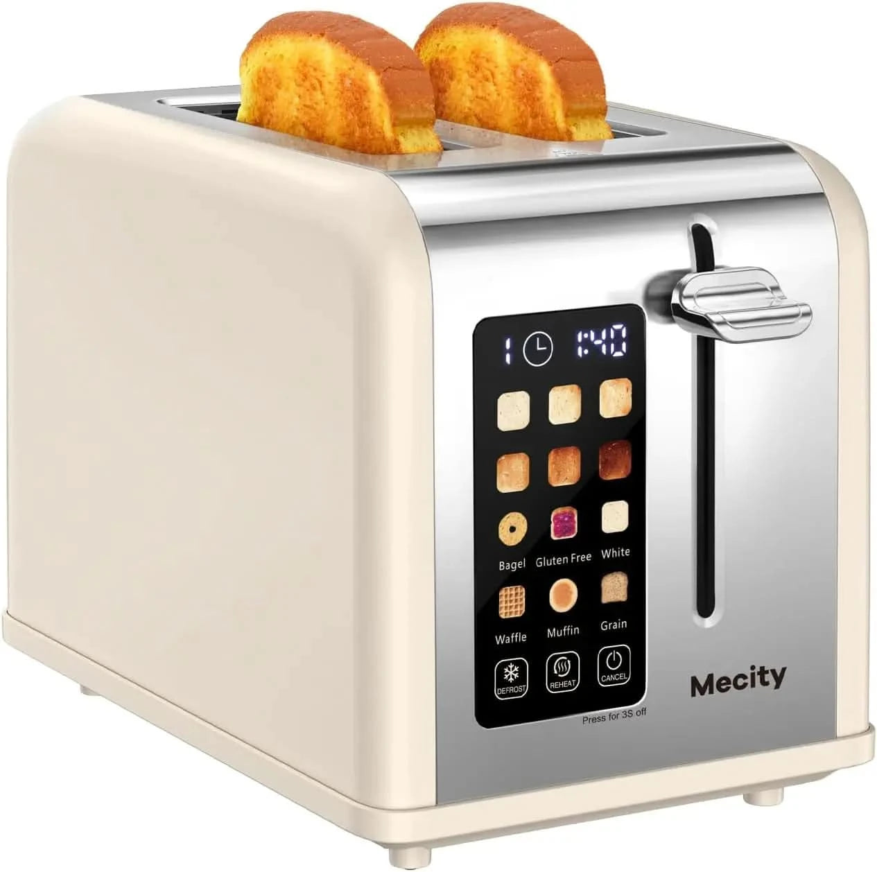 2 Slice Toaster Touch Screen 1.5" Wide Slot, Stainless Steel Smart Bread Toaster for Bagel Muffin Waffle Gluten Free Breads, Tim - M & M Global