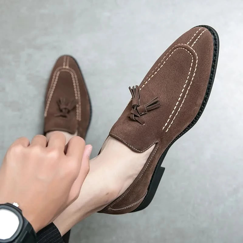 Men's Loafers Brand Suede Leather Shoes Vintage Slip-on Classic Casual Men Driving Shoes Wedding Male Dress Shoes Tassel pointed - M & M Global