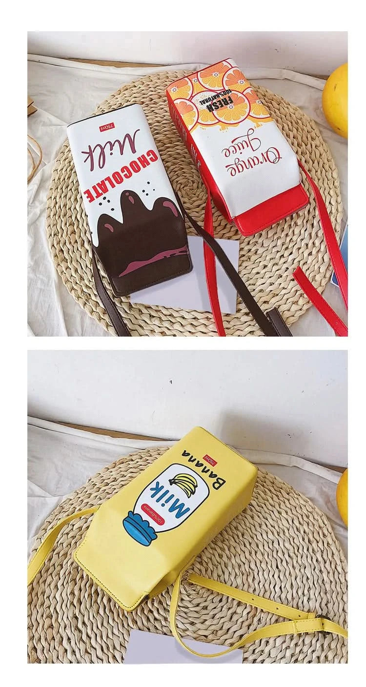 Fashion cartoon milk carton shape ladies shoulder bag, cartoon mobile phone bag. - M & M Global