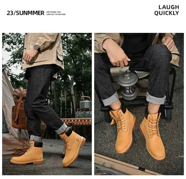 Boots Men High Top Boots High Quality Women Leather Shoes Fashion Outdoor Sneakers Men Lace Up Non-Slip Ankle Boots for Couple - M & M Global