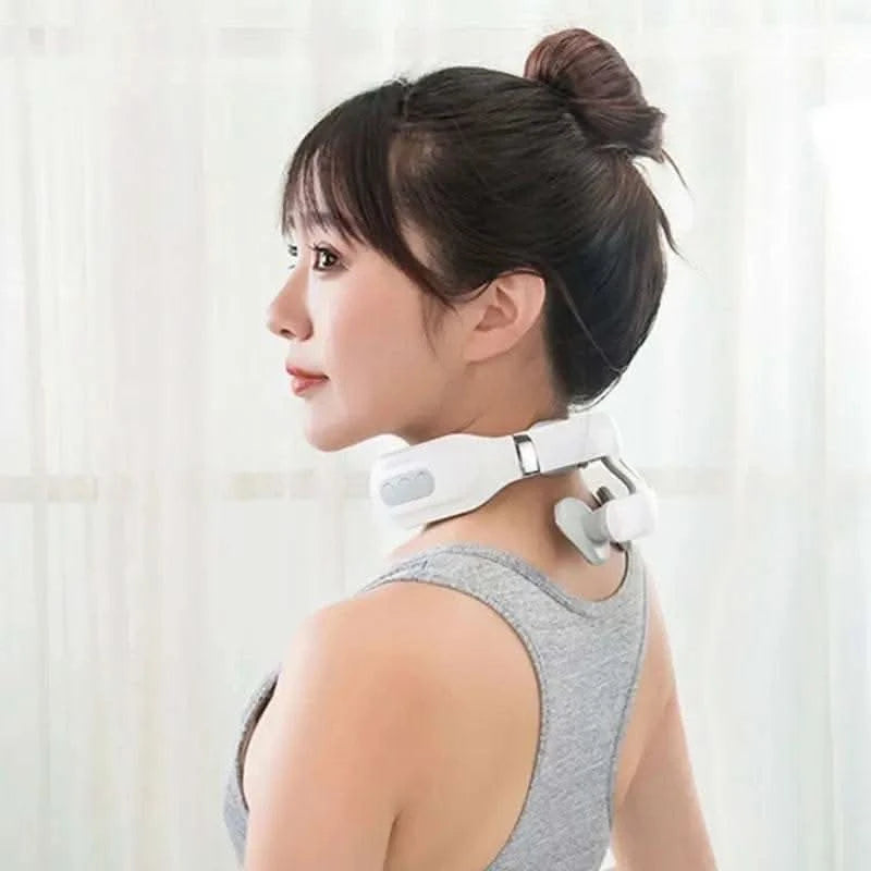 4-head Cervical Massager Strength Adjustment USB Charging Intelligent Voice Heating Neck Massager Neck Care White - M & M Global