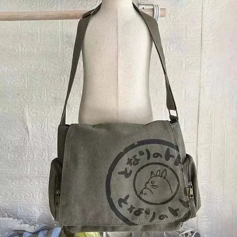 Canvas Messenger Handbag Large Capacity Washed Women Oblique Straddle Canvas Bag Simple Vintage Cartoon Leisure Shoulder Handbag - M & M Global