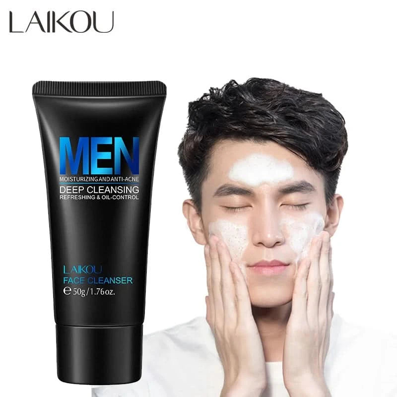 LAIKOU Men Facial Cleanser Face Wash Moisturizing Man Skin Care Oil Control Blackhead Remove Scrub Cosmetics Deep Norishing 50g - M & M Global