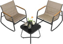 3-Piece Patio Set. Garden Conversation. 2 Rocking Chairs, Table. Steel Frame. Breathable Fabric. Yellowish Brown. UGGF0027K01.