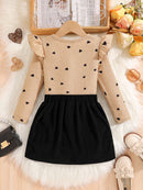 Girls’ 2-Piece Heart & Polka Dot Top and Black Skirt Set