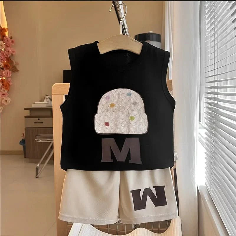 Kids Sleeveless Tracksuits Cute TShirt +Shorts Summer Clothing Short-sleeved Outfits Thin Loose Tees Shorts Baby 2 Piece Set - M & M Global