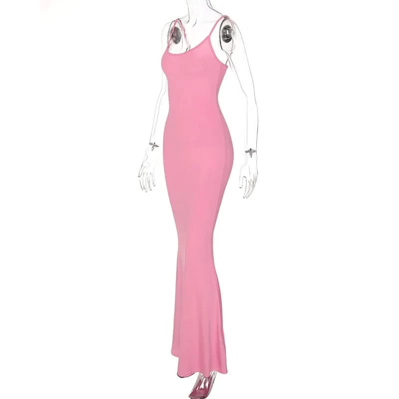 Slim Black Knitted LONG Dress Summer Solid Women Dress Ultimate Waist To Hip Ratio Sling Dress blue sexy pink casual outfit - M & M Global