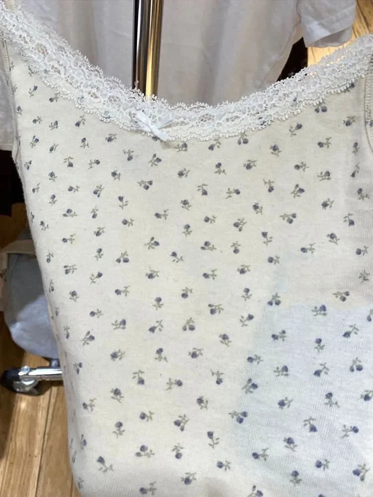 Y2K Sweet Girl Knitted Cotton Lace Sleeveless Top 2024 New Summer Fashion Ladies Slim Camis Vest Hot Chic Women Casual Tops - M & M Global