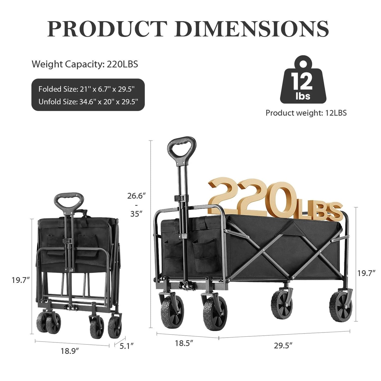 JHK Outdoor Collapsible Foldable Garden Beach Cart Large Capacity Wagon Cart Utility Grocery Wagon for Shopping Sports Camping