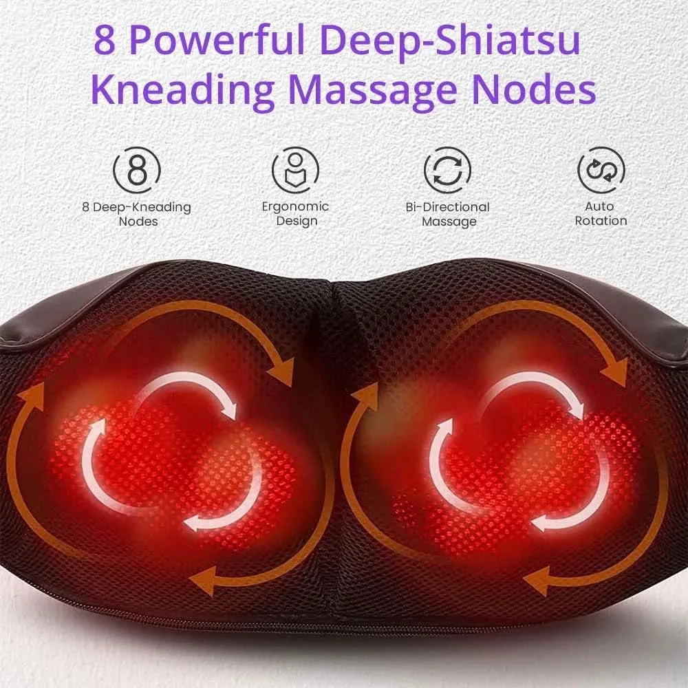 Neck and Shoulder Massager With Heat Electric Back Massagers Kneading Massage Pillow Full Body Muscle Home Car Use - M & M Global