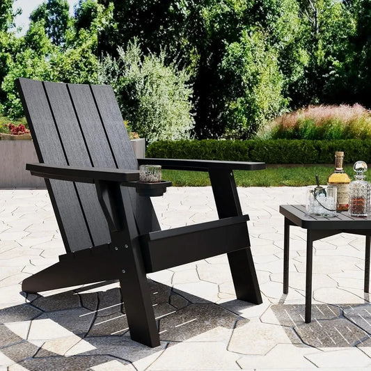 Adirondack Chair. Outdoor. Weather Resistant. Black. Oversized. HDPE. For Patio, Lawn, Garden, Camping. Easy Installation.