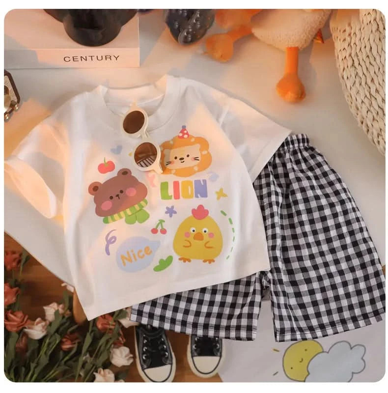 Cartoon Baby Boys and Girls Animals Clothing Sets Summer Short Sleeve Cotton Tops +Shorts PCS Casual - M & M Global
