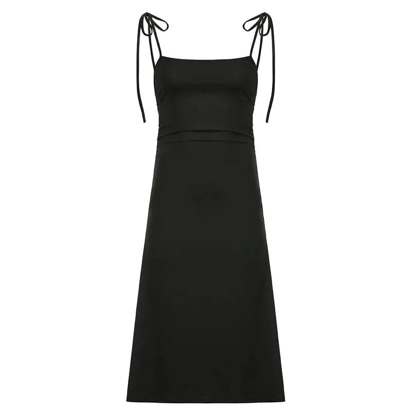 Fashion Strappy Ruched Sexy Black Dress Irregular Elegant Backless Long Dress Party Summer Dresses Women Clothes Vintage Dress - M & M Global