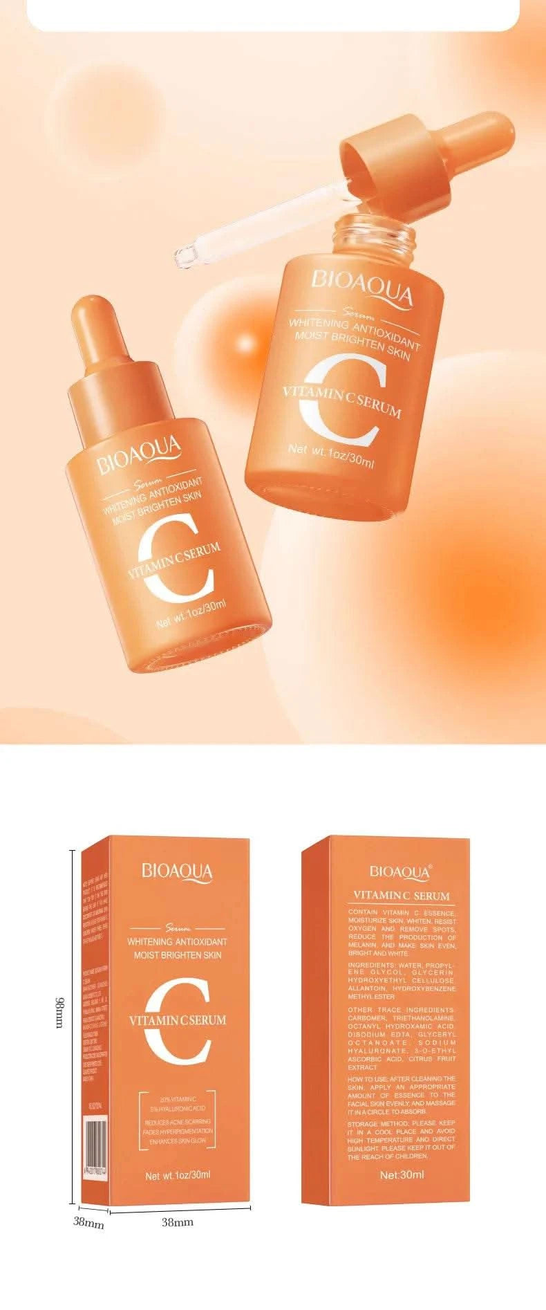 BIOAQUA Vitamin C Retinol Hyaluronic Acid Serum Moisturizing Brightening Hydrating Firming Facial Essence Beauty Face Skin Care - M & M Global
