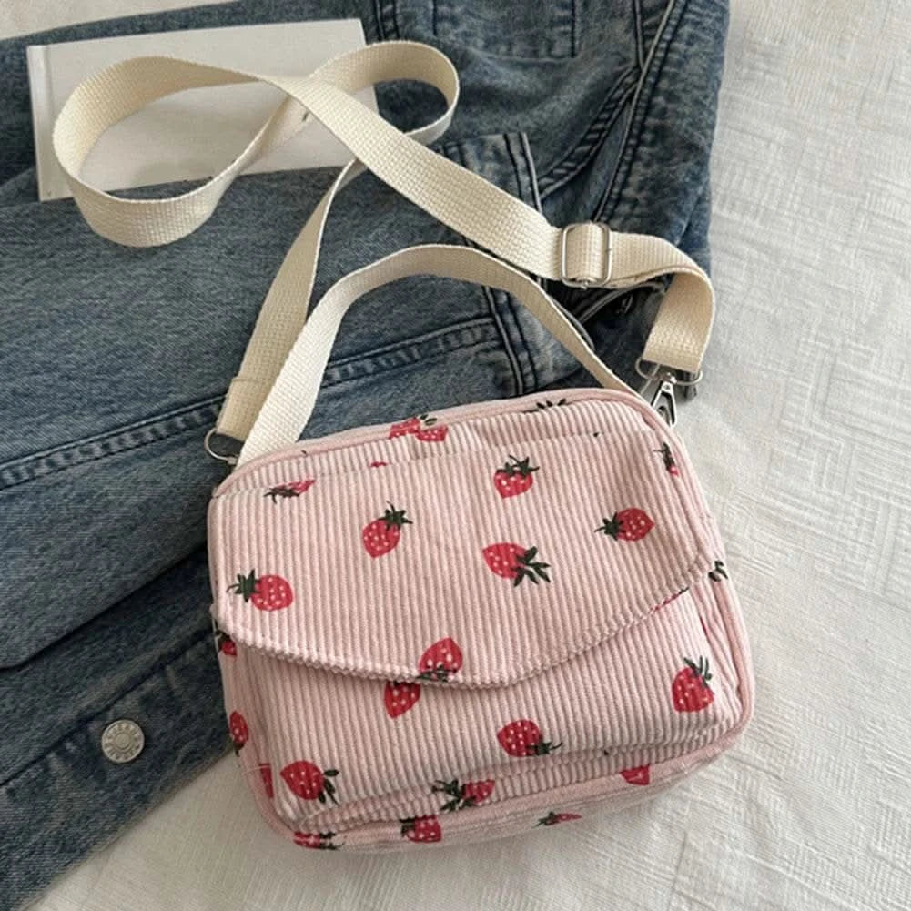 Corduroy Cartoon Shoulder Bag with Adjustable Strap Trendy Crossbody Bag Adorable Shoulder Bag Women Commute Bag - M & M Global