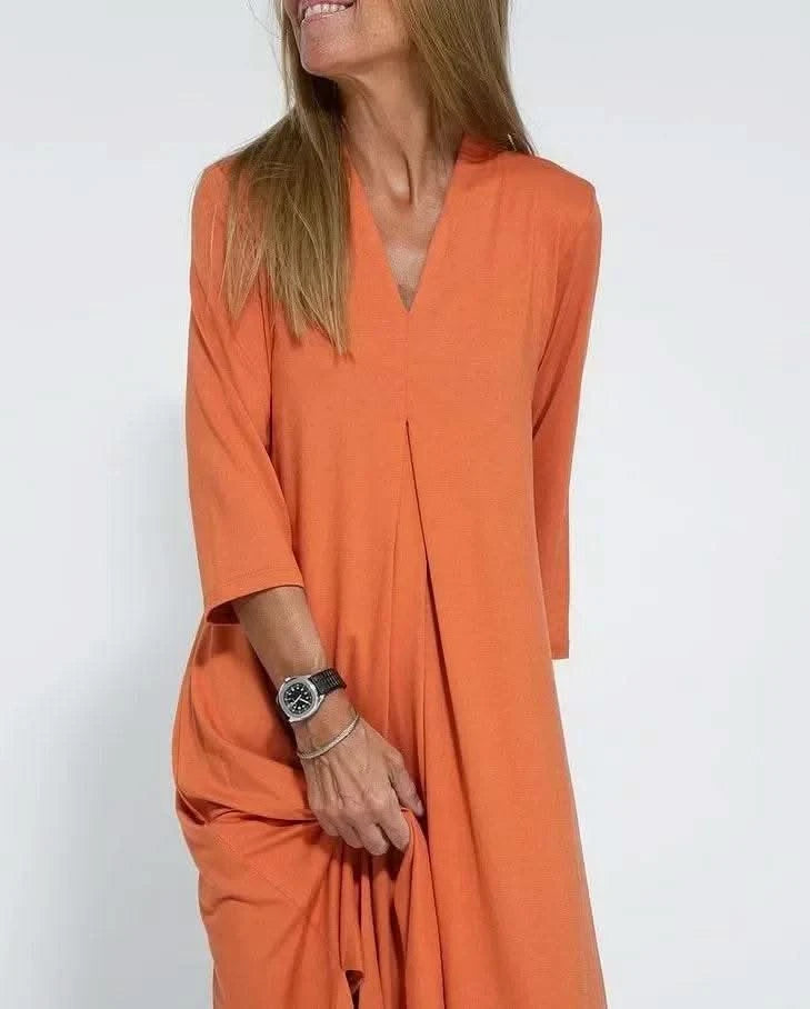 2025 Spring Women Long Dress Black V-neck Long Sleeve Loose Dresses Female Spring New Casual Fashion Loose Clothing Ladies - M & M Global