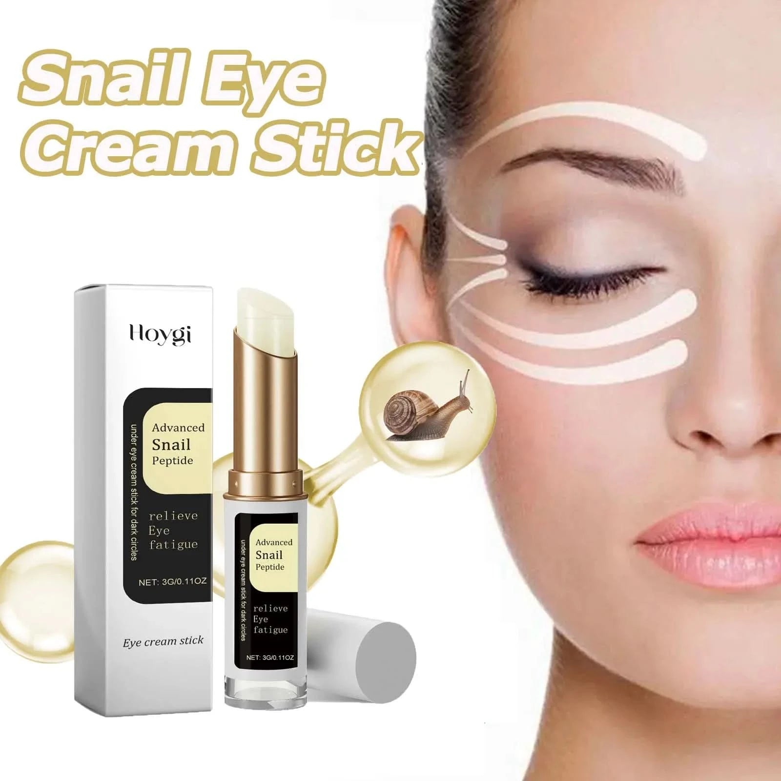 Snail Eye Cream Stick for reducing wrinkles and dark circles, moisturizing and firming under-eye area with collagen and snail essence.