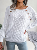 Women Casual Square Collar Buttons Long Sleeve Knitted Pullover Sweaters for Autumn Winter 2026