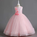 Girls' Sequin Pearl Princess Dress 5-14 Years Old Flower Decal Sleeveless Temperament Long Dress Halloween Banquet Fashion Dress - M & M Global