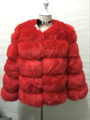 DEAT Fashion Orange Imitation Fox Fur Grass Coat Women's Round Neck Plush Thick Jacket Winter New 7A1578