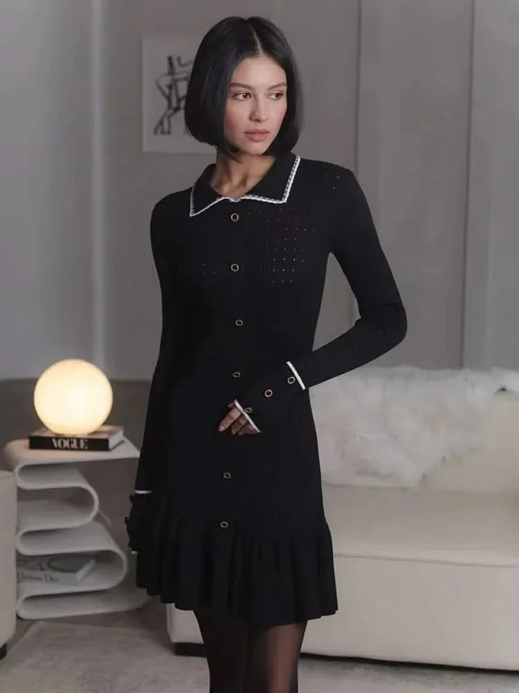 TARUXY High Waist Ruffled Maxi Dresses For Women Autumn Winter Knitted Slim Long Dress Women's Vintage Dress Woman Retro Elegant - M & M Global