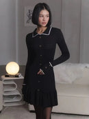 TARUXY High Waist Ruffled Maxi Dresses For Women Autumn Winter Knitted Slim Long Dress Women's Vintage Dress Woman Retro Elegant - M & M Global