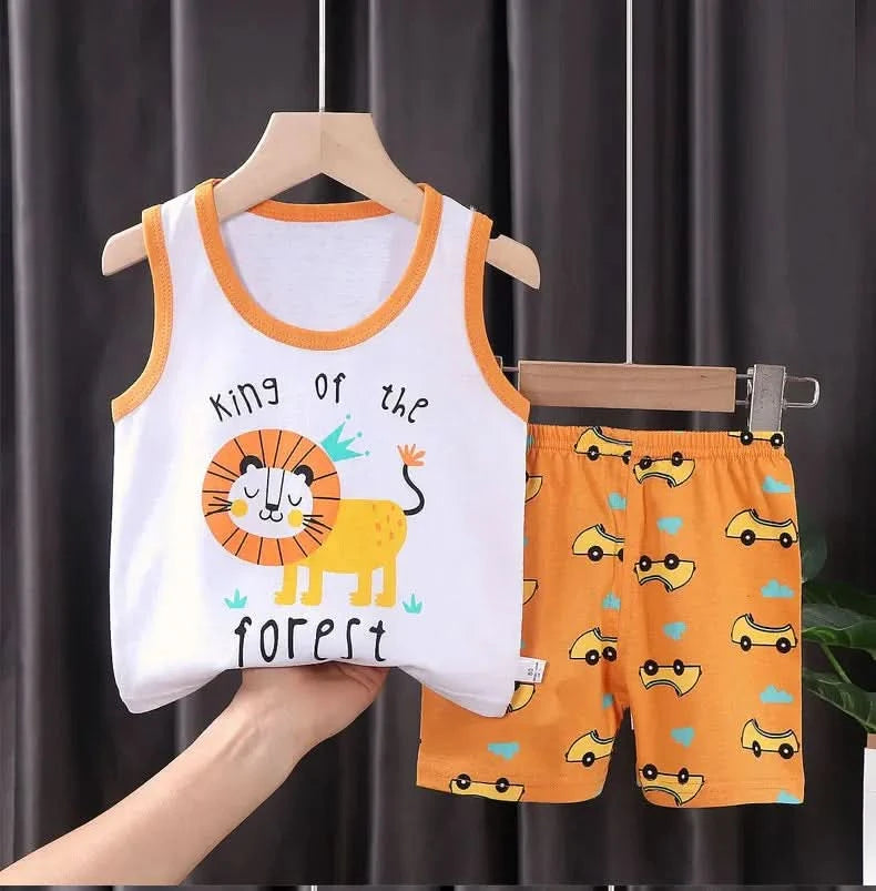 Children Sets Kids Vest Suit 2PCS Set Summer Cotton T-Shirt Girl Shorts Clothes Children Boys Girls Sleeveless Suit Wear Cloth - M & M Global