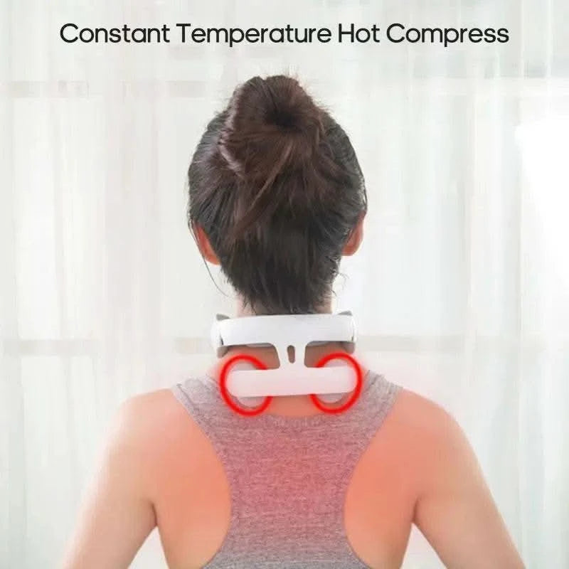 4-head Cervical Massager Strength Adjustment USB Charging Intelligent Voice Heating Neck Massager Neck Care White - M & M Global