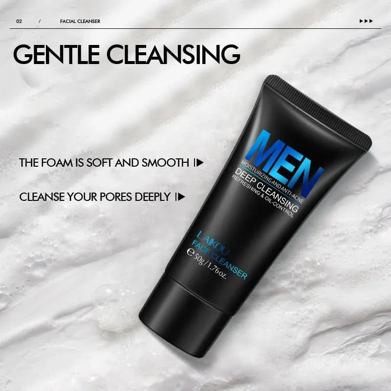 LAIKOU Men Facial Cleanser Face Wash Moisturizing Man Skin Care Oil Control Blackhead Remove Scrub Cosmetics Deep Norishing 50g - M & M Global
