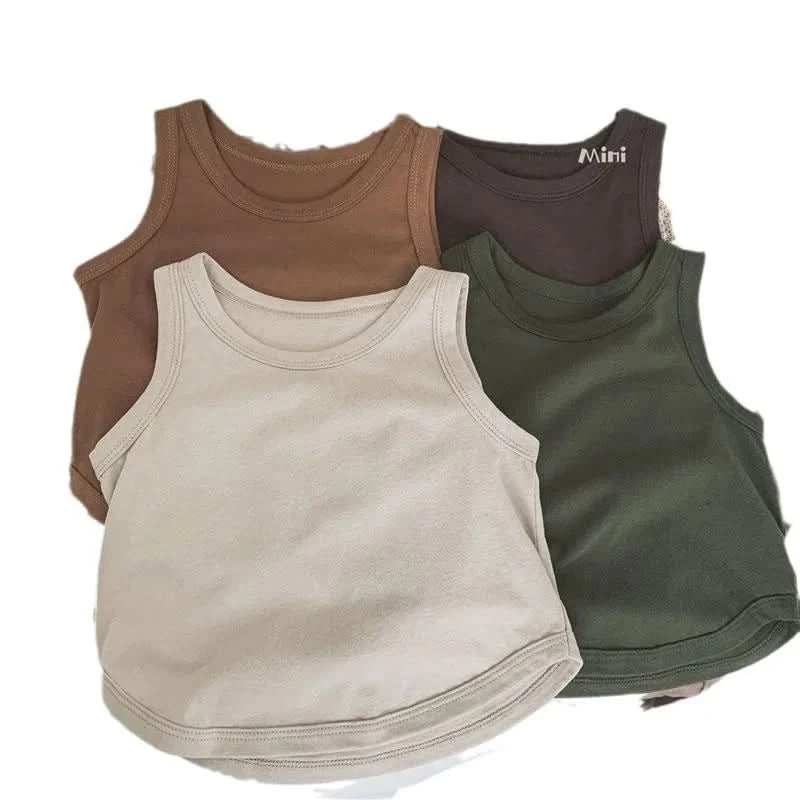 Korean Glutinous Kids Boys Tank Top Cotton Solid Round Collar Infant Babys Boy Vest Tees Thin Cool Sleeveless Tops For 1-6Y Boys - M & M Global