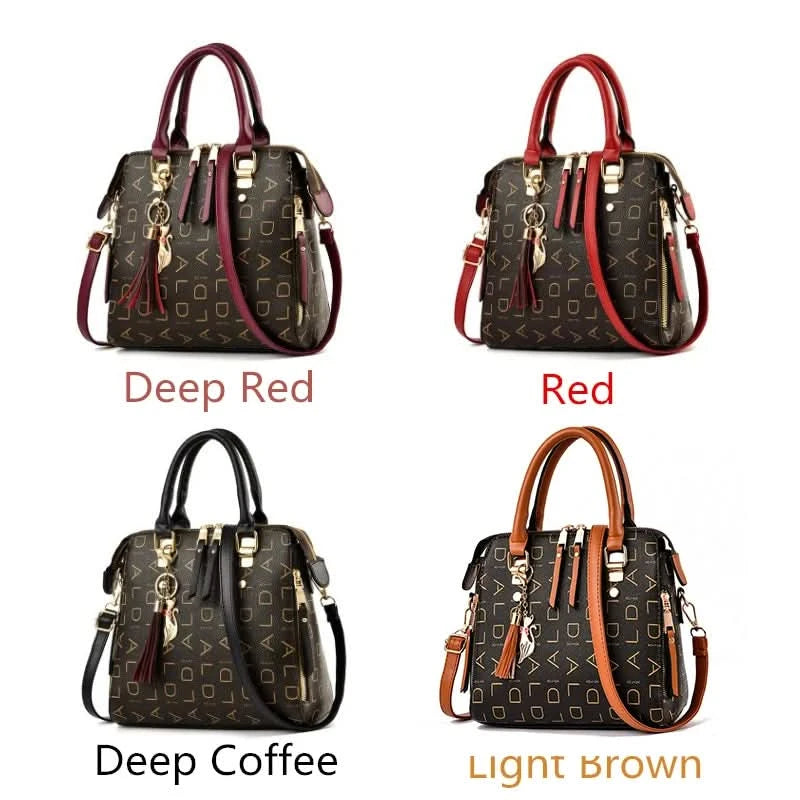 Fashion English Letter Handbag Women PU Leather Tassel Top-handle Bag Luxury Shoulder Bag Large Capacity Lady Tote Design Purse - M & M Global