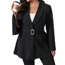 Women s Plus Size Blazer Elegant Solid Color Long Sleeve Lapel V-Neck One Button Coat Work Office Jacket with Flare Hem