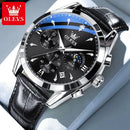 OLEVS Original Watch Leather Strap Moon Phase Luminous Quartz Watches for Man Waterproof Calendar Business Trend Wristwatch - M & M Global