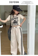 Girls' summer casual suit, new children's fashionable T-shirt, casual pants, summer dress, foreign short-sleeved two-piece set, - M & M Global