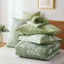 7-piece leaf pattern printed Comforter Set, 100% microfiber soft and durable Skin-friendly breathable super soft bedding set